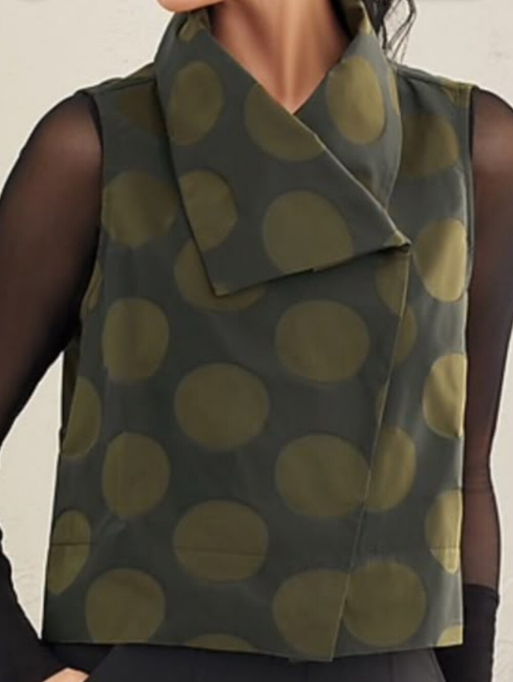 Comfy USA Sleeveless Jacket Vest Olive Green Polka Dot